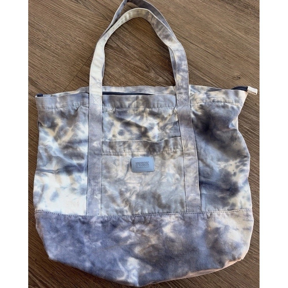 Victoria's Secret PINK Tote Bag Blue Tie Dye Canvas Beach Pool Gym Shopper
